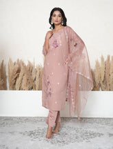 Light taupe  floral embroidered suit set